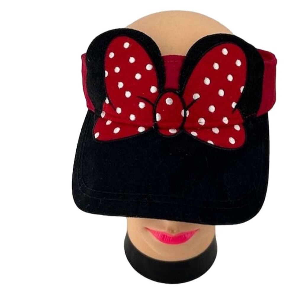 Disney Parks Exclusive Minnie Mouse Bow Visor Hat Black Polka Dot Adjustable - Picture 1 of 6